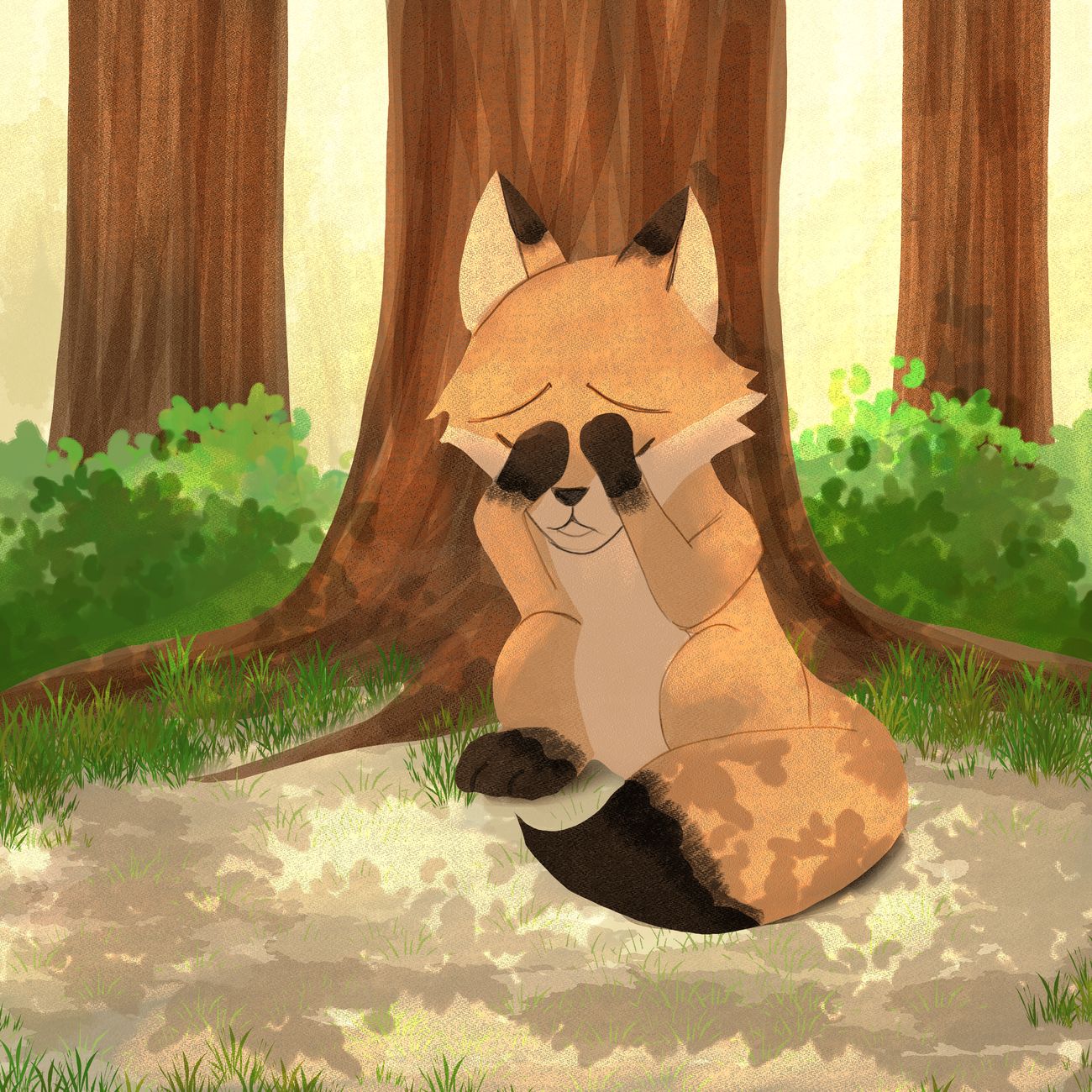 Foxy se cache les yeux, timide