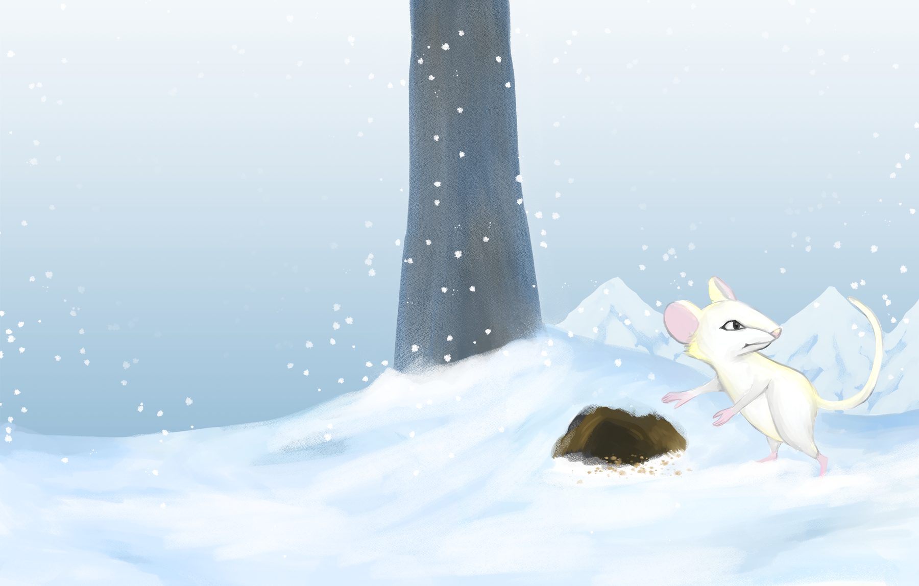 Couverture de Ketel : une souris blanche près d'un terrier, dans la neige